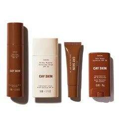 Cay Skin SPF Face Essentials Set – Illuminating Face Moisturizer, Hydrating Clear Lip Balm, Mineral Sunscreen & Travel Sun Stick (4.05 oz)