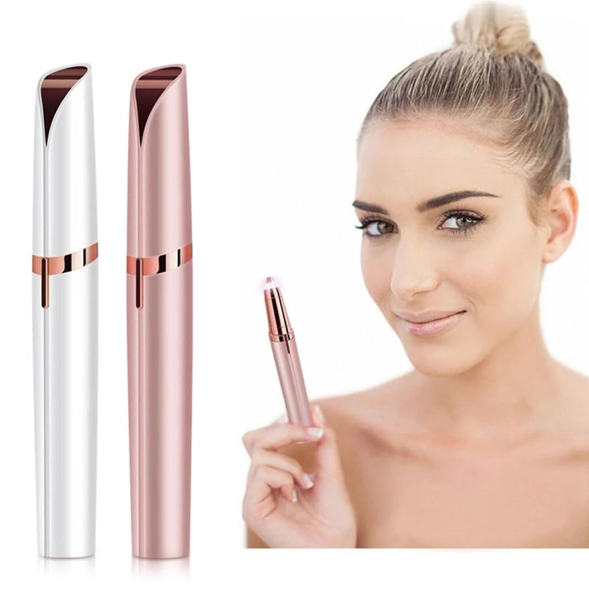 BONITA Multifunctional Electric Eyebrow Trimmer Pencil Portable Facial Painless Hair Removal for Face, Upper Lip, Chin, USB Rechargeable,Automatic Eyebrow Trimmer For Men And Women (ROSE GOLD-02)