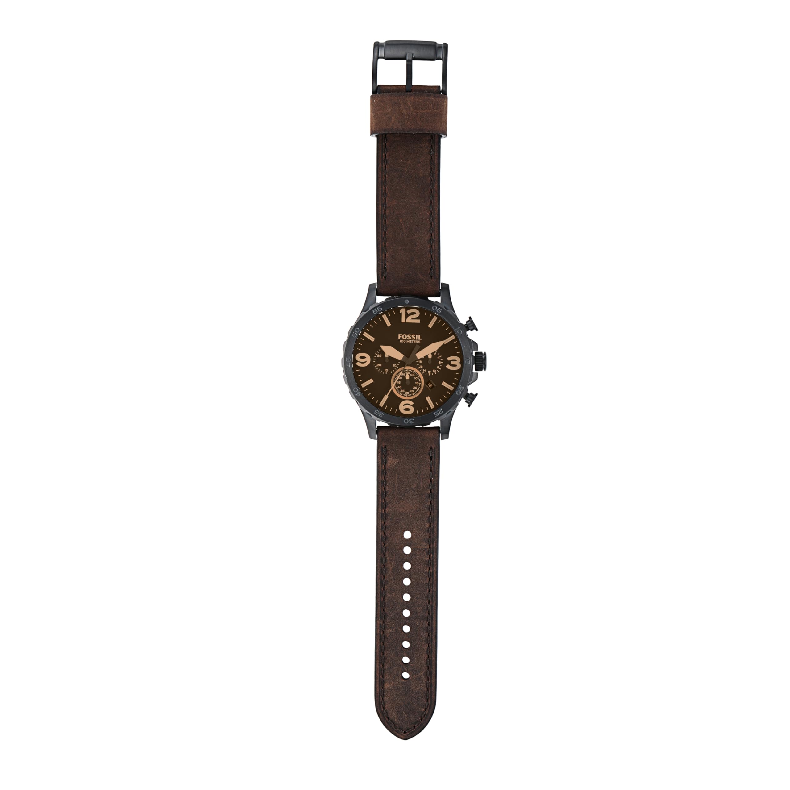 Fossil Nate Men's Watch with Oversized Chronograph Watch Dial and Stainless Steel or Leather Band Brown