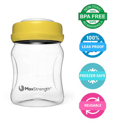 Max Strength Pro (6pc) - Breastmilk Bottles 6pc Set with Leak Proof Lids , 6.oz 180ml Reusable Wide Neck Bottles Best for Breast Milk Collection & Storage Solution, BPA Free, Fits Spectra & Avent...