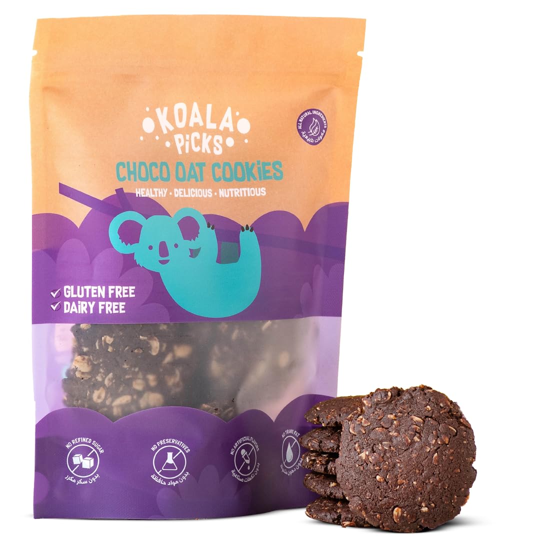 Koala Picks Choco Oat Cookies – Gluten Free, Nut Free, Dairy Free, No Refined Sugar, No Preservatives, Organic Oats, Healthy Snack, Tasty Treat, Guilt-Free Biscuits, Chocolate Flavored - 8pcs, 160g