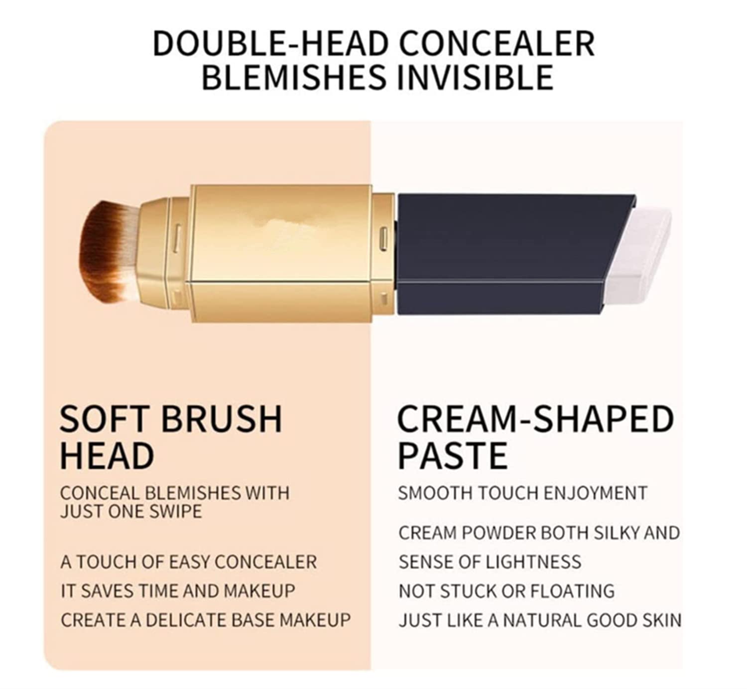 2 in 1 Foundation & Concealer Stick, Double-head Color-changing Moisturizing Stick, Face Foundation Concealer Stick, Moisturizing Foundation Stick Full Coverage with Brush (Ivory)