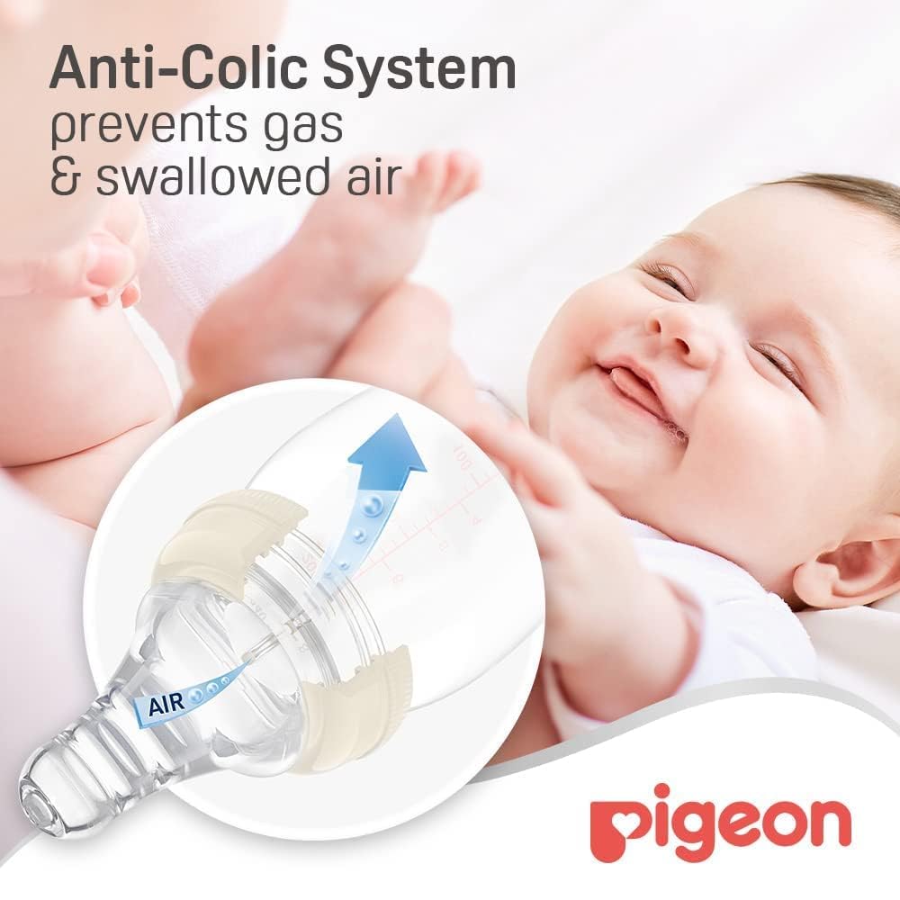 Pigeon Slim Neck Glass Bottle, Clear Cap, Ultra Soft Silicone Nipple, Anti-Colic, Durable & Long Lasting, BPA & BPS Free, White/Clear, 120ml