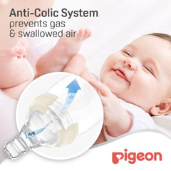Pigeon Slim Neck Glass Bottle, Clear Cap, Ultra Soft Silicone Nipple, Anti-Colic, Durable & Long Lasting, BPA & BPS Free, White/Clear, 120ml