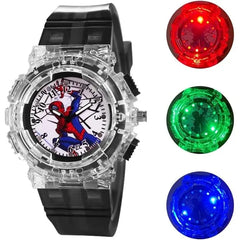 Spider-Man Watch for Kids, Superhero Kids Analog Watch, Adjustable Strap Learning Time Kids Wrist Watch with 3 Colors Flashing, Soft Silicone Strap, Fun Time-Telling for Toddlers, Boys, Girls Light