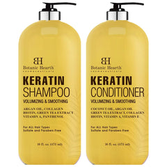 Botanic Hearth Keratin Shampoo and Conditioner Sulfate Free Set - Volumizing & Smoothing - with Argan Oil, Collagen & Biotin, Restores Dry, Dull & Damaged Hair to Natural Shine & Luster, 16 fl oz each