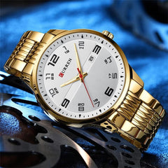 CURREN Fashion Design Stainless Steel Quartz Watches Casual Simple Wrist Watch Men Luminous Wrist Watch 8411 - GOLD WHITE