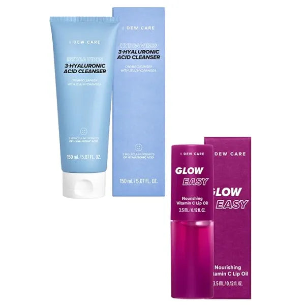 I DEW CARE Hydra Vibes 3 Hyaluronic Acid Cleanser, 150ml, 5.07 fl. oz. + Lip Oil Gloss Glow Easy, 0.12 Fl Oz Bundle