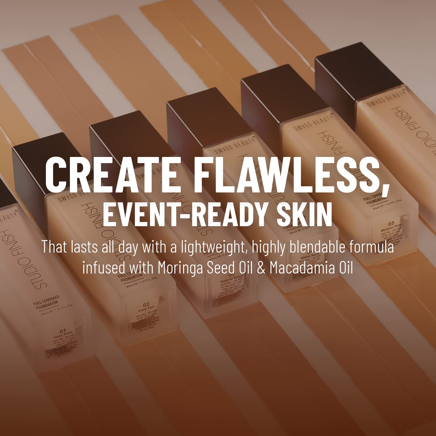 Swiss Beauty Studio Finish Full coverage Foundation, Face Makeup, Natural Beige, 30ml
