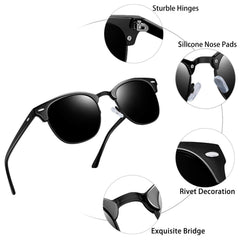 KANASTAL Polarized Horn Rimmed Sunglasses for Men and Women, Classic Half Frame Sun Glasses, Semi Rimless Shades for Womens 100% UV400 Protection Driving