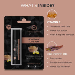 The Man Company Lightening Lip Balm with Vitamin E, Coconut & Olive Oil | Provides Lip Care to Dry, Chapped, Dark and Smoky Lips | Moisturizes, Nourishes, Soften Lips - 4gm