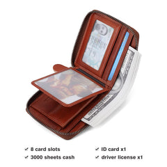 CHANPINCL Mens Genuine Leather Zipper Wallet RFID Secure Large Capacity Double Fold Multi-card Leather Wallets for Men and coin purse (Yellowish brown)