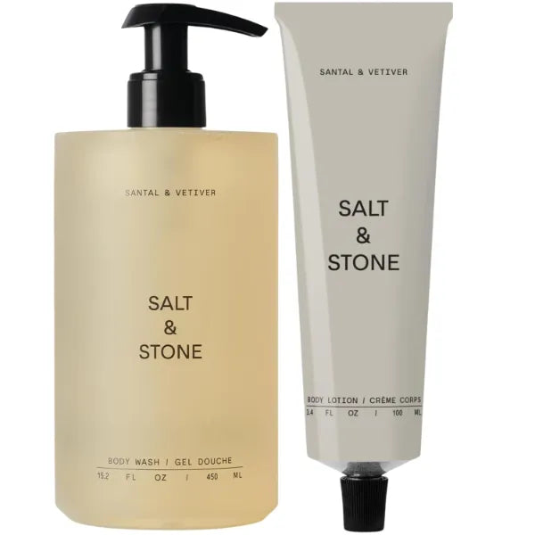Salt & Stone Hydrating Gel Body Wash + Body Lotion | Santal & Vetiver