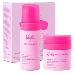Evereden Barbie Limited Edition Kids Happy Face Duo + Exclusive Accessories Multi Vitamin Face Wash & Cream Set with Stickers + Bracelets Clean Skin Care for 3+ Barbie Gift Box for Kids