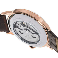 Orient 'Bambino Open Heart' Japanese Automatic Stainless Steel and Leather Dress Watch