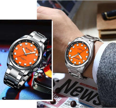 CURREN New Model CURREN-men's analog quartz wristwatches, stainless steel bracelet, luminous hand watch, simple, business, fashion brand, 8451 - SILVER ORANGE