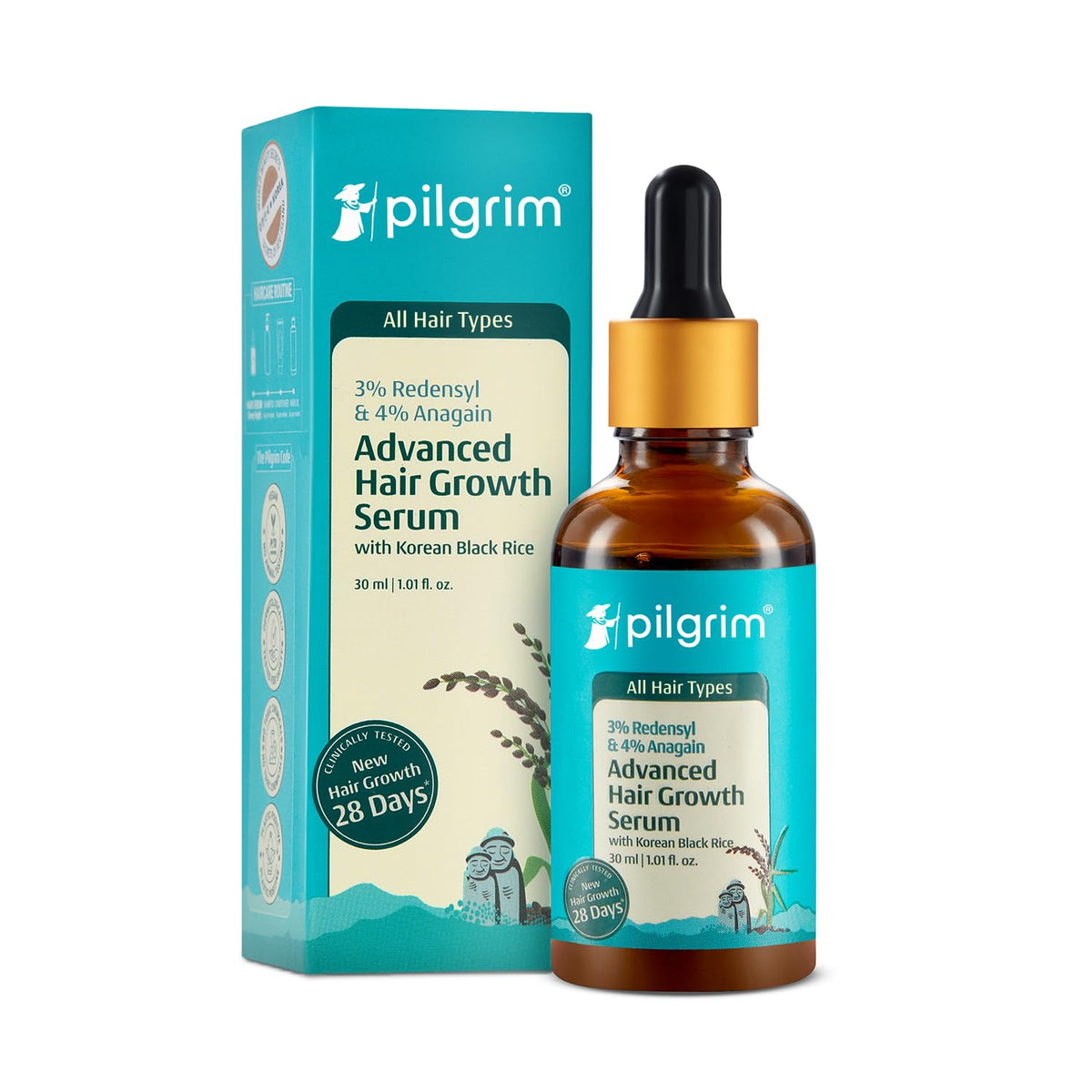 Pilgrim Redensyl 3% + Anagain 4% + Baicapil Advanced Hair Growth Serum (30ml) for Scalp with Korean Black Rice, Saw Palmetto | Control Hair Fall, Stimulate Hair Regrowth, Hair (30ml, (Pack of 1))