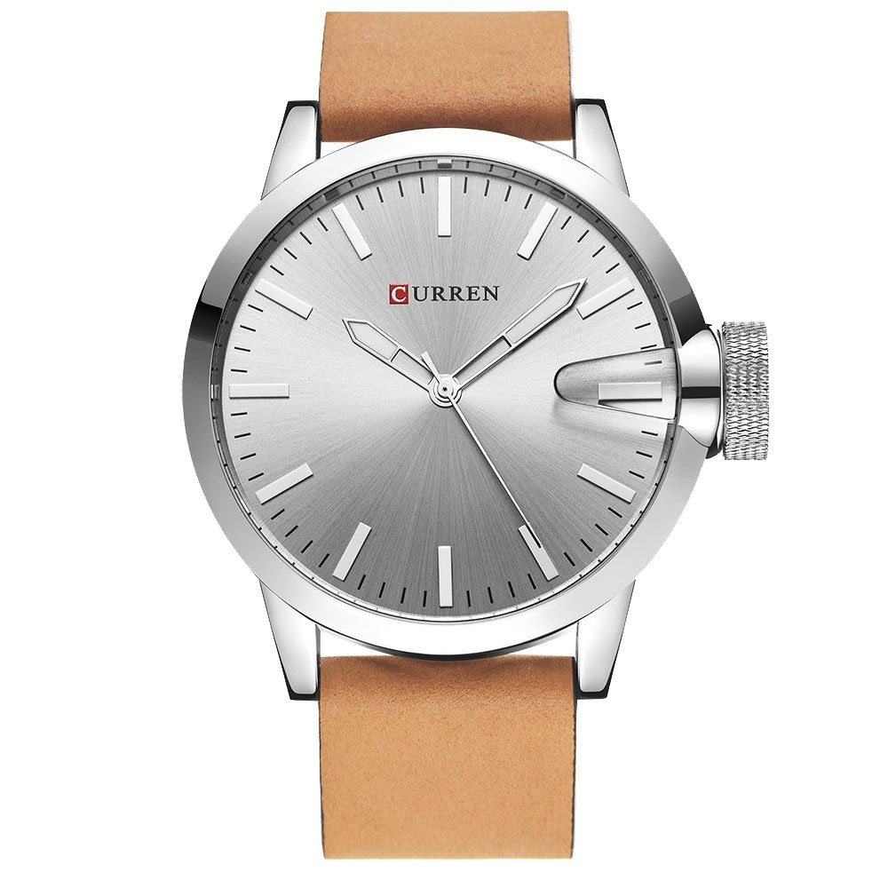 Curren 8208 Leather Strap Analog Dial Men Wristwatch Alloy Case Quartz Watch