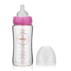 Fissman Baby Feeding Glass Bottle, Light and Slim Bottle Easy to Hold, Food Grade Borosilicate Glass, Wide Neck, Dishwasher And Easy to Clean, BPA Free 260ml (Pink)