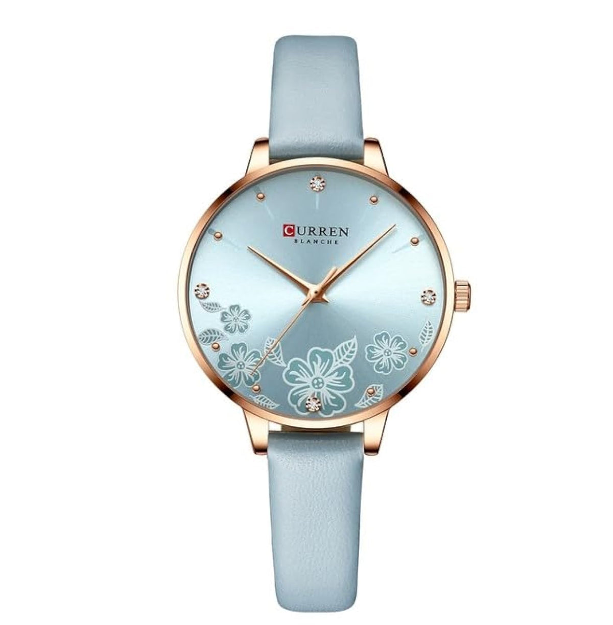 CURREN 9068 Brand Women Watch Fashion Flower Dial Quartz Ladies Leather Wristwatch Elegant Gift Lady Watche WITH ORIGNAL GIFT BOX - SKY