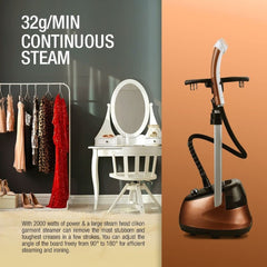 Clikon 2.2 Liter Capacity Garment Steamer With Height Adjustable Ironing Board, 45 second heating time, Heat Insulated Steam Hose, 2000 Watts, Brown - CK4036