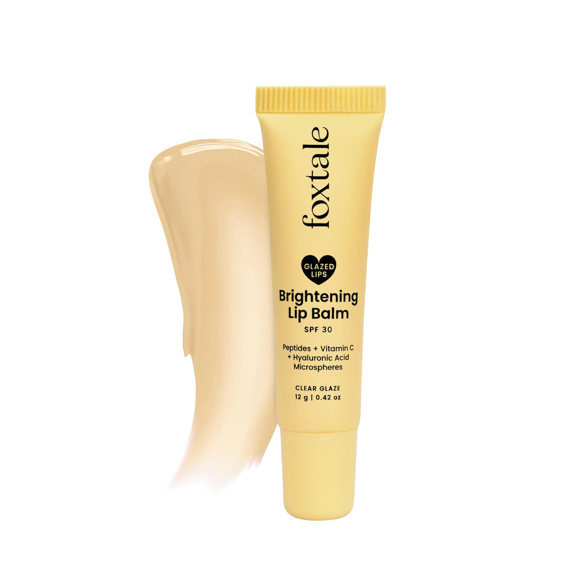FoxTale SPF 30 Brightening Lip Balm for Dark Lips with Peptides & Vitamin C | Brightens | Hydrates | Tinted Lip Balm - Clear Glaze 12gm