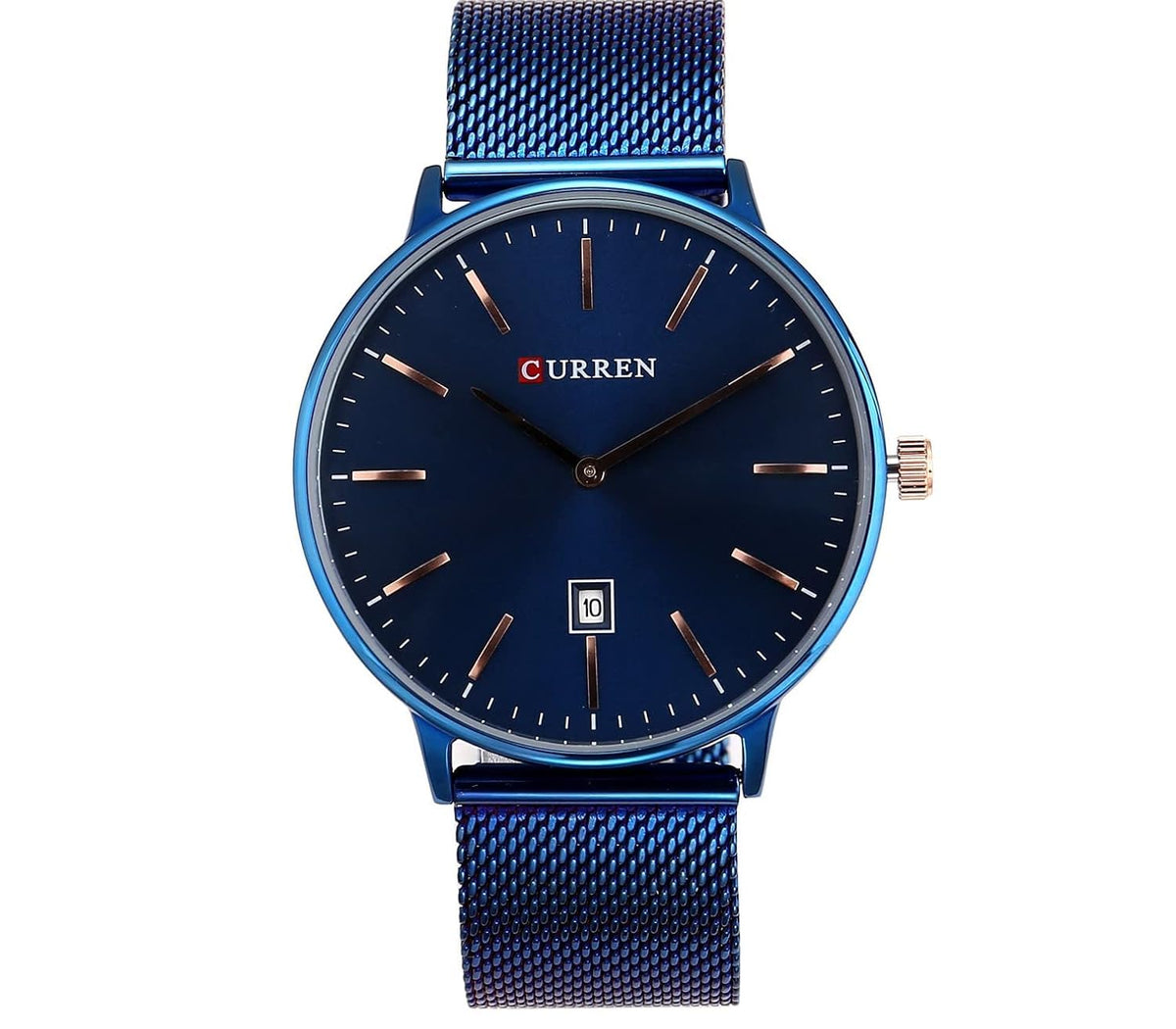 CURREN Mens Analog Watch Blue Stainless Steel Case Blue Dial Date Window Blue Stainless Steel Bracelet - Blue