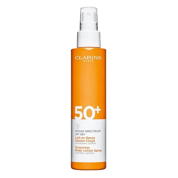 Clarins Body Sunscreen Lotion Spray Broad Spectrum SPF 50+ UVA/UVB Protection Lightweight and No White Cast Enriched with Antioxidants All Skin Types, including Sensitive Skin 5 Ounces