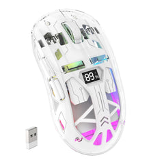 NALACAL Wireless Gaming Mouse, RGB Backlit USB Gaming Mice & 7 Buttons Programmable Driver, Dual Mode 2.4G/Bluetooth Transparent, Rechargeable 400mAh Battery, 4000 DPI 5 Level, Visible Battery Level-White