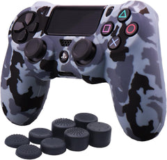 eWINNER Camouflage Grey Soft Silicone Rubber Case Cover Compatible with Sony Station DUALSHOCK 4 PS4/Slim/Pro Controller Skin Thumb Grips(x8) Joystick Stick Grips Caps (Grey)