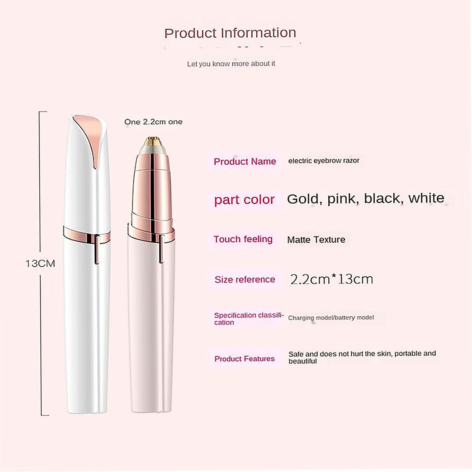 BONITA Multifunctional Electric Eyebrow Trimmer Pencil Portable Facial Painless Hair Removal for Face, Upper Lip, Chin, USB Rechargeable,Automatic Eyebrow Trimmer For Men And Women (ROSE GOLD-02)