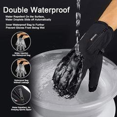 JZS Cycling Gloves, Winter Gloves Touch Screen Fingers Warm Gloves Insulated Anti-Slip Windproof Waterproof Cycling Riding Running Work for Men Women - Black