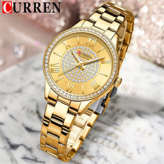 Curren 9084 Fashion Casual Luxury Quartz Women's Watches Waterproof Automatic Watches Original Design Elelgant Lover's Gift Diamond Gold Women's Watch