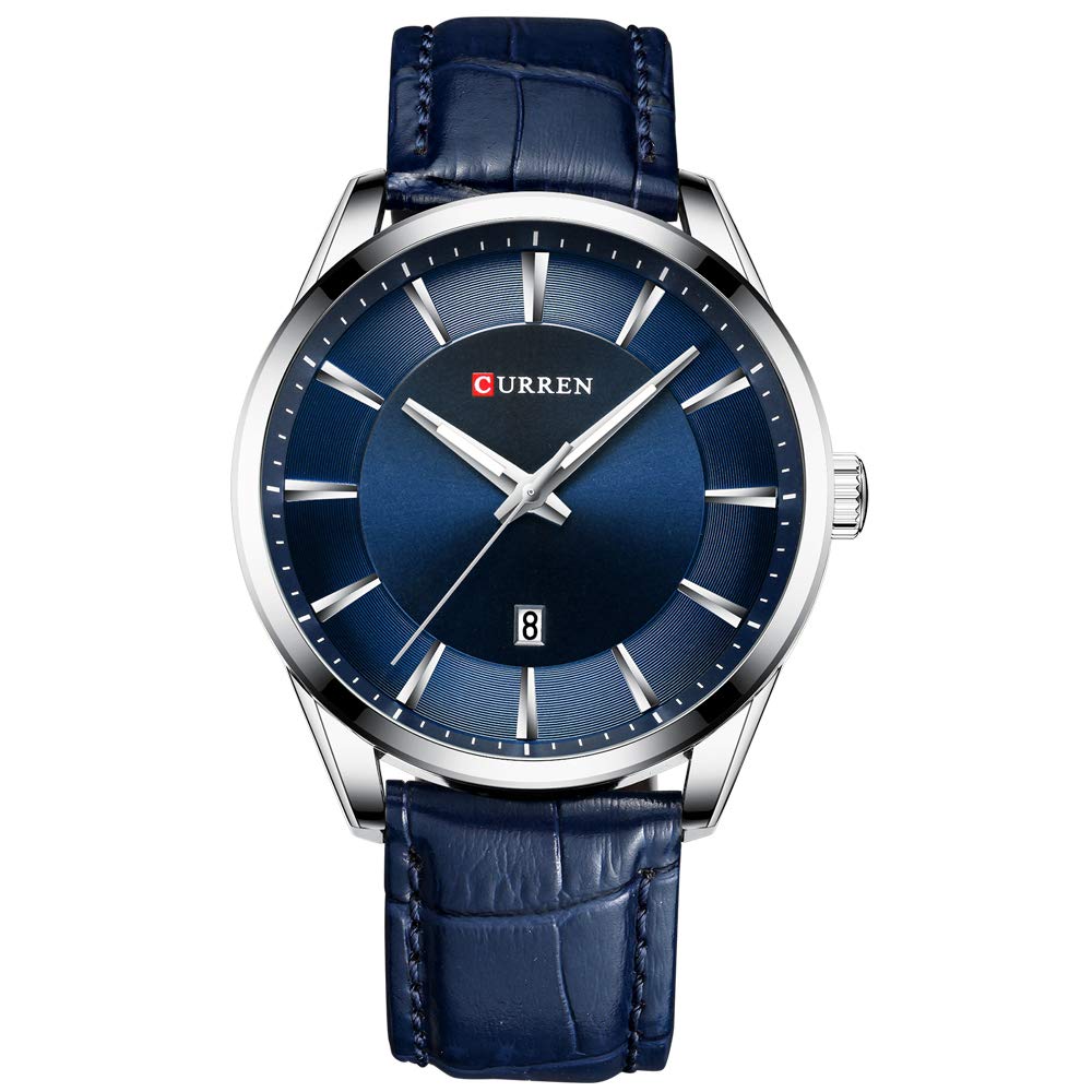 CURREN Anself 8365 Quartz Man Wristwatch Watch for Male with Leather Strap Band Calendar Indicator Date Waterproof Mens Watches Wearable Accessories - Blue