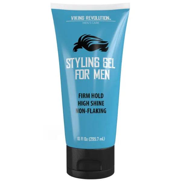 Viking Revolution Hair Gel for Men Strong Hold - Mens Hair Gel Extra Strength - Styling Gel for Hair Clear Hair Gel - Firm Hold Gel Hair High Shine Non-Flaking Curly Hair Gel (10oz)
