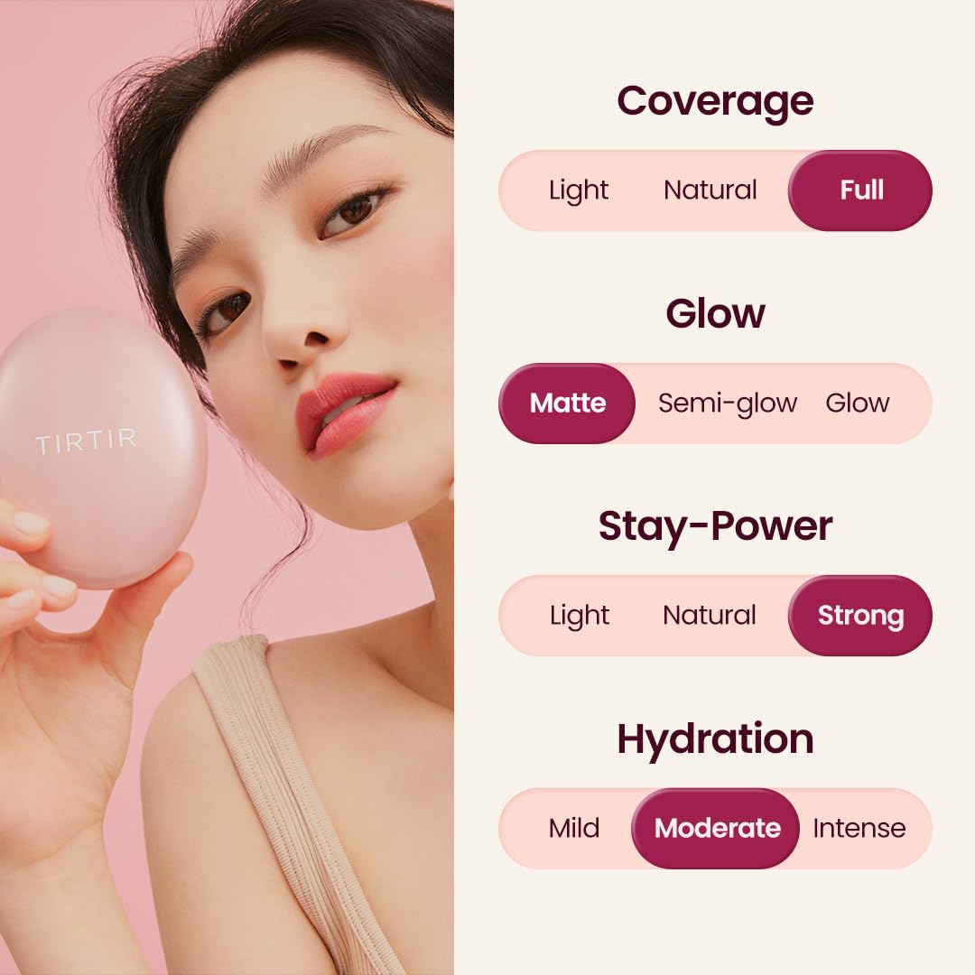 TIRTIR Mask Fit All Cover Pink Cushion Foundation | High Coverage, Semi-Matte Finish, Lightweight, Flawless, Corrects Redness, Korean Cushion, Mini (0.15 oz.), 17C Porcelain