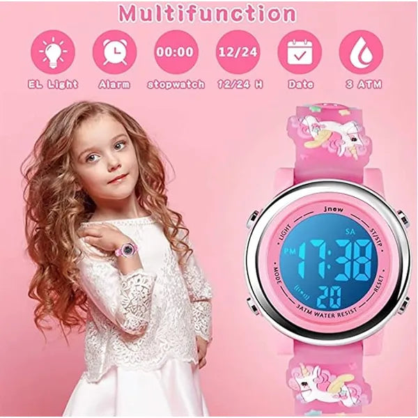 KASTWAVE Toddler Kids Digital Watches for Girls Boys, 3D Cute Cartoon 7 Color Lights Waterproof Sport Electronic Wrist Watch with Alarm Stopwatch for 3-10 Year Children