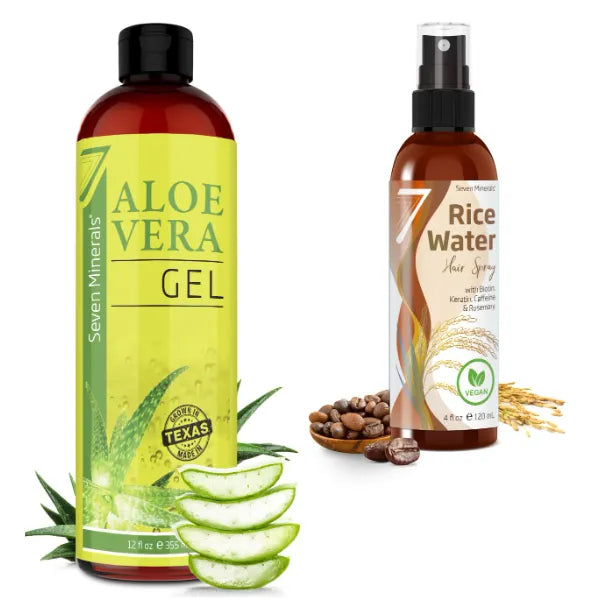 Seven Minerals, Organic Aloe Vera Gel & Fermented Rice Water blended with Rosemary, Biotin, Caffiene, and Keratin