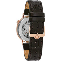 Bulova Men's Classic Aerojet 3-Hand Automatic Leather Strap Watch, Open Aperture, 40-Hour Power Reserve, Double Curved Mineral Crystal, 41mm - Brown/Rose Gold
