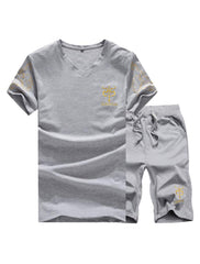PASOK Men's Casual Tracksuit Full Zip Running Jogging Athletic Sports Jacket and Pants Set - Short Style Gray
