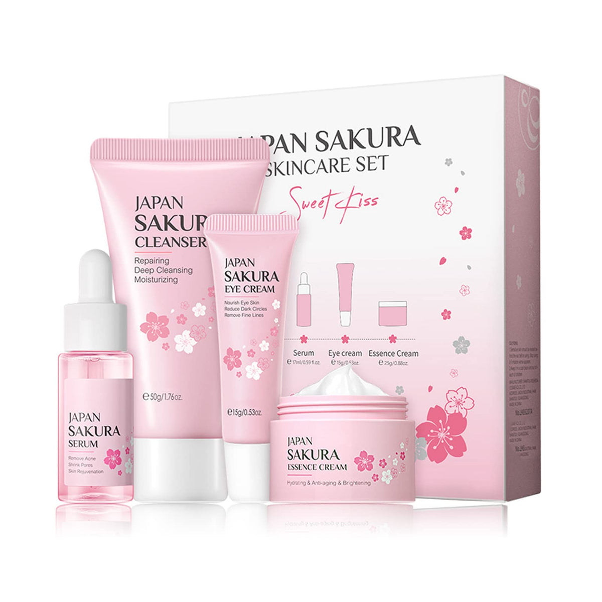 Fashion Base Skin Care Set - Sakura Skin Care Sets & Kits - Women Gift Sets with Cleanser,Serum,Eye Cream,essence Cream - Beauty Products For Women - Skin Care Routine Travel Kit (SetB)