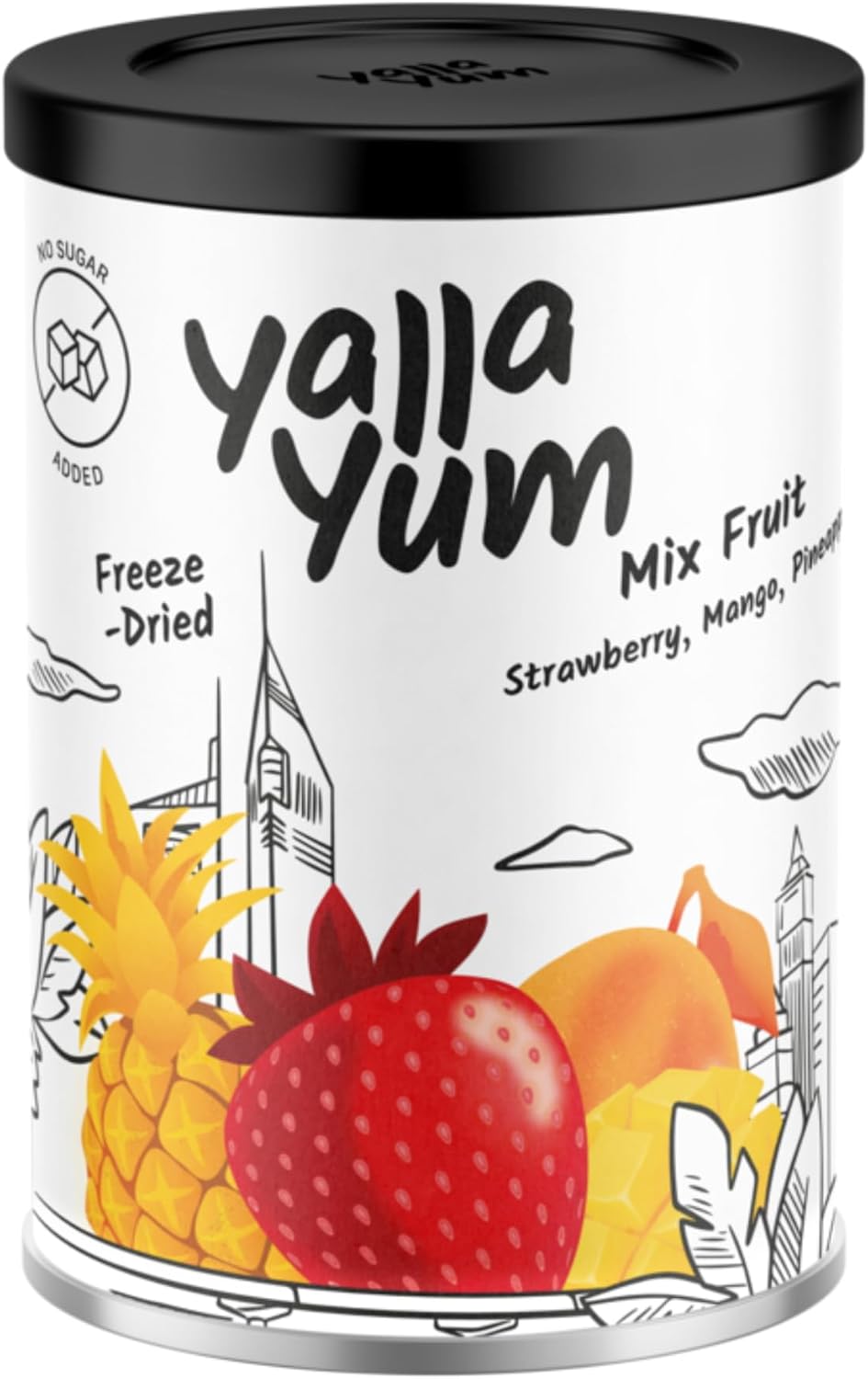 YallaYum Freeze-Dried Mix Fruit, Strawberry-Pineapple-Mango, 30g | 100% Fruit, Non-GMO, No Added Sugar, Gluten-Free,No Additives Added, Vegan, Made From 300g Fresh Fruits | Healthy Snack for On-the-Go