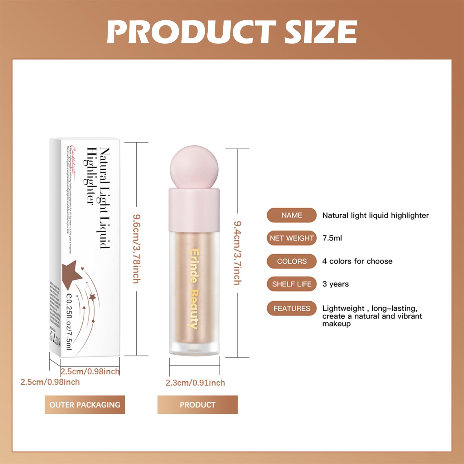 Erinde Liquid Highlighter Makeup, Shimmer Cream Highlighter, Natural Light Face Highlighter, Brightening Liquid Highlight, Face Body Glow Makeup, Glow Drops Makeup, Highlighter Makeup