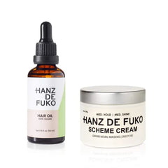Hanz de Fuko Hair & Beard Care Products Bundle, Men’s Vegan Hair Oil (1.76 oz) & Scheme Styling Cream (2 oz)