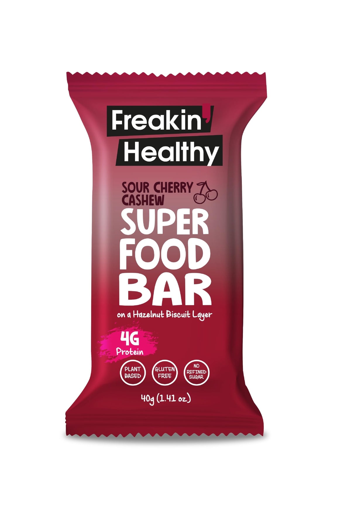 Freakin Healthy Tart Cherry & Cashew Superfood Bar – Naturally Sweetened Protein Snack, Plant-Based Ingredients - 40g