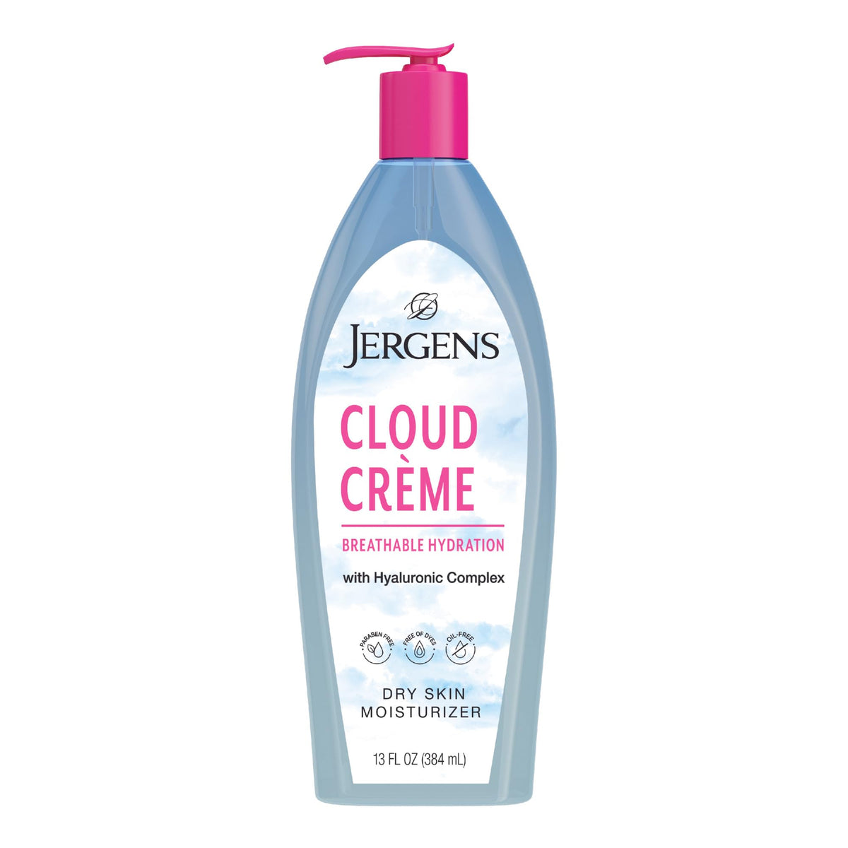 Jergens Cloud Creme Breathable Body Lotion, Fast-Absorbing Hydrating Moisturizer, Paraben-Free, with Hyaluronic Complex, Non-Greasy Application, 13 oz