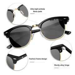 KANASTAL Polarized Horn Rimmed Sunglasses for Men and Women, Classic Half Frame Sun Glasses, Semi Rimless Shades for Womens 100% UV400 Protection Driving