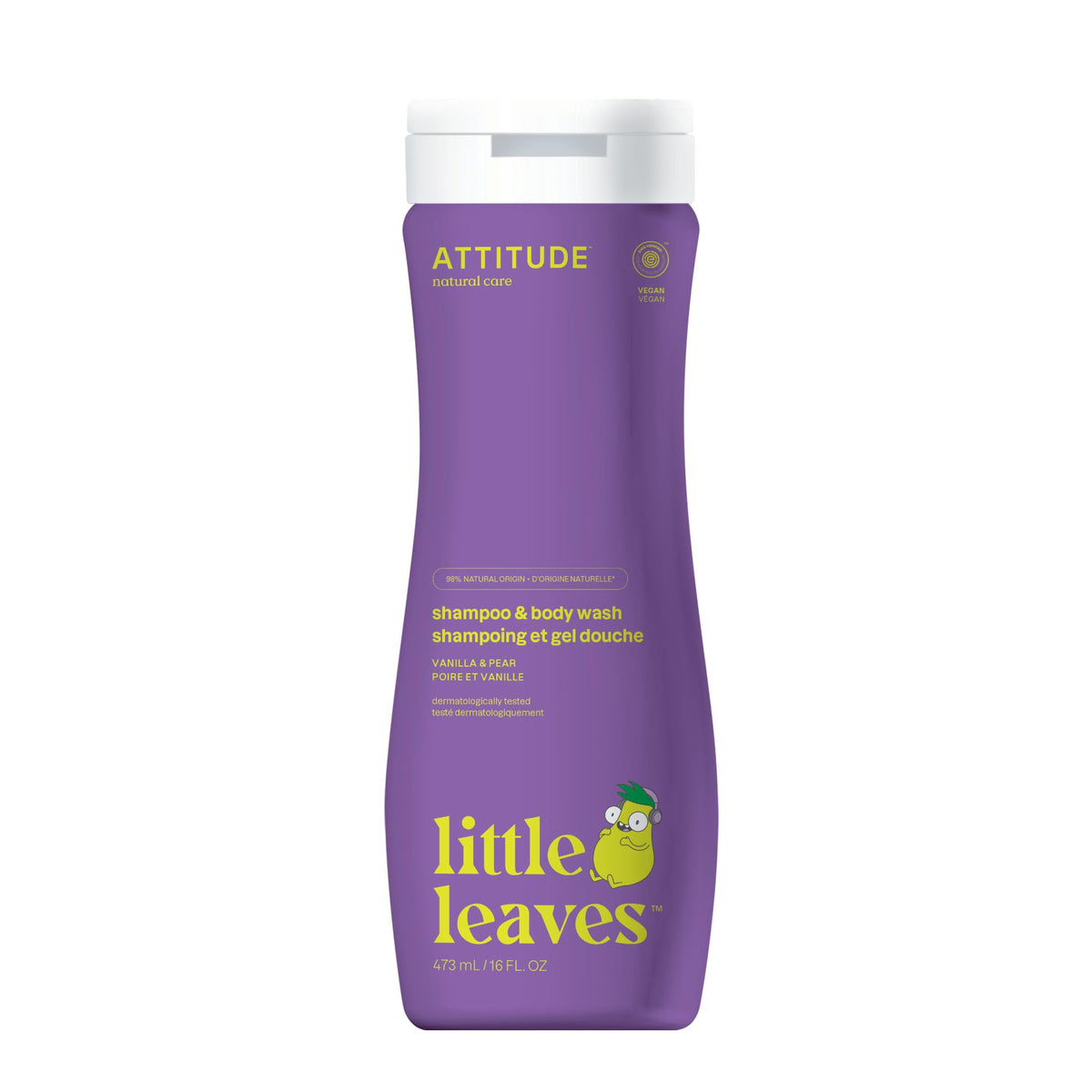 ATTITUDE Little Leaves 2 In 1 Natural Shampoo For Kids Vanilla And Pear 473 ml, Purple, 16 Fl Oz (Pack of 1)