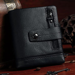 SLGOL Menâ€˜s Leather Wallet Genuine Leather RFID Blocking Bifold Zipper Pocket Card Holder with ID Window and Card Case Purse(828-Black)