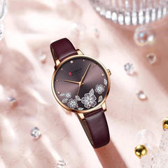 CURREN 9068 Brand Women Watch Fashion Flower Dial Quartz Ladies Leather Wristwatch Elegant Gift Lady Watche WITH ORIGNAL GIFT BOX - BROWN